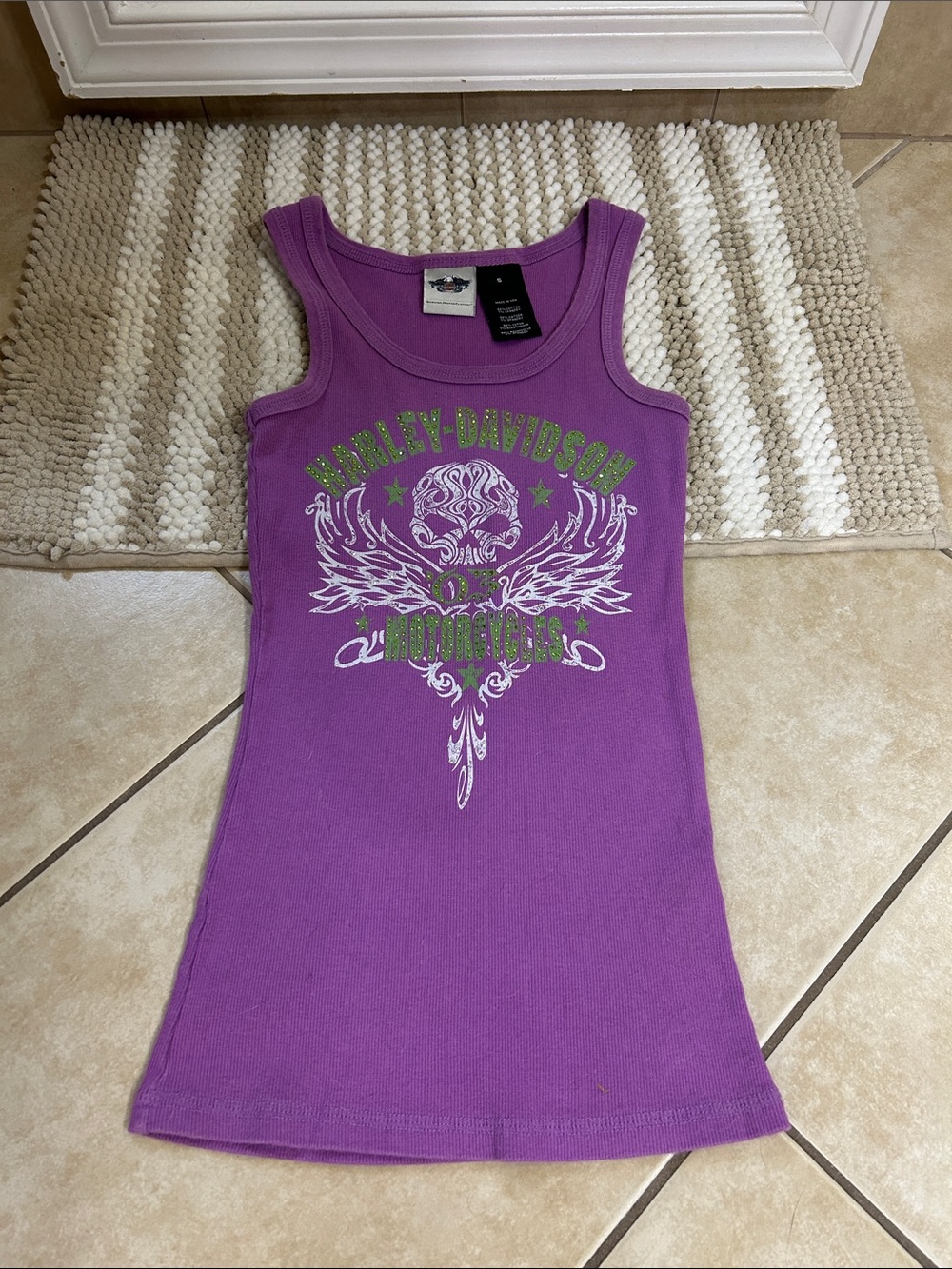 Harley-Davidson Purple Tank Top with Green and White Graphic